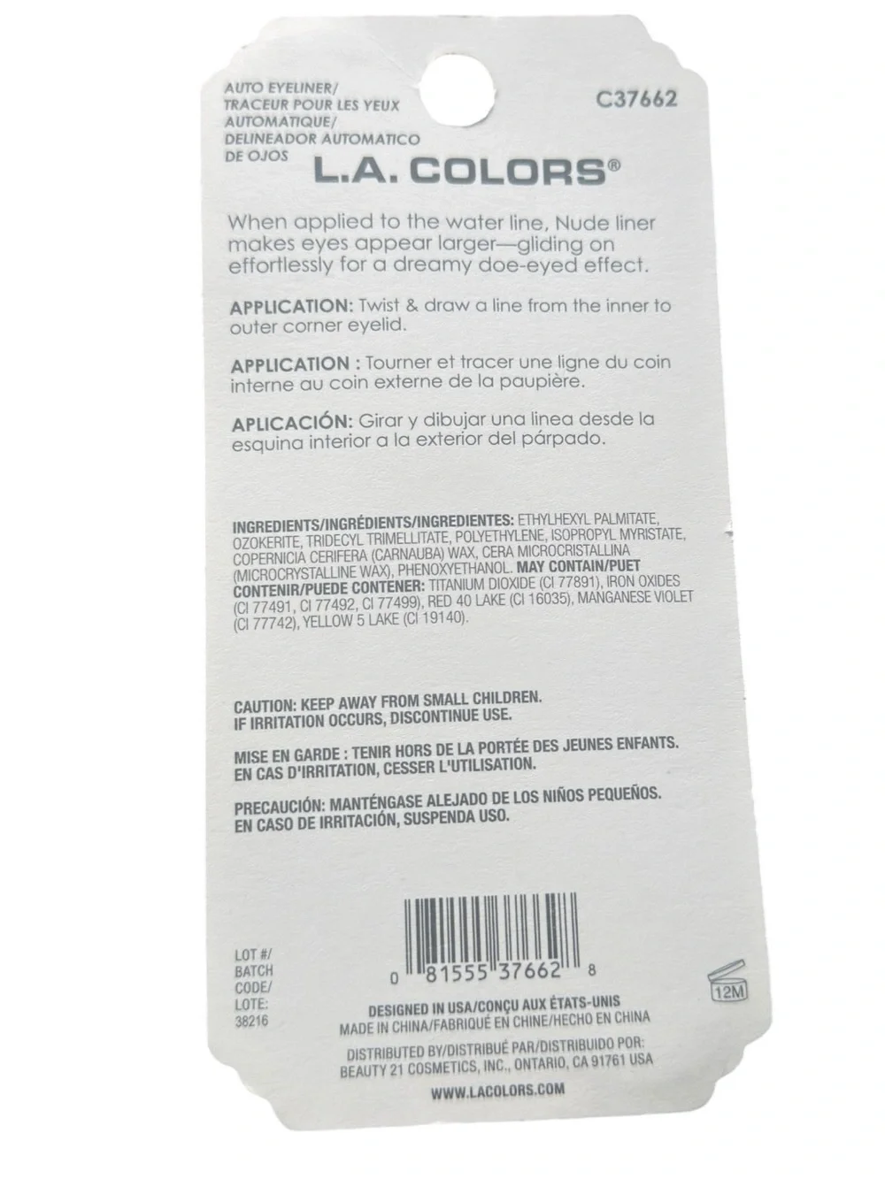 L.A. Colors Auto Liners Eyeliner & Lip Liner Pencil in Nude NWT